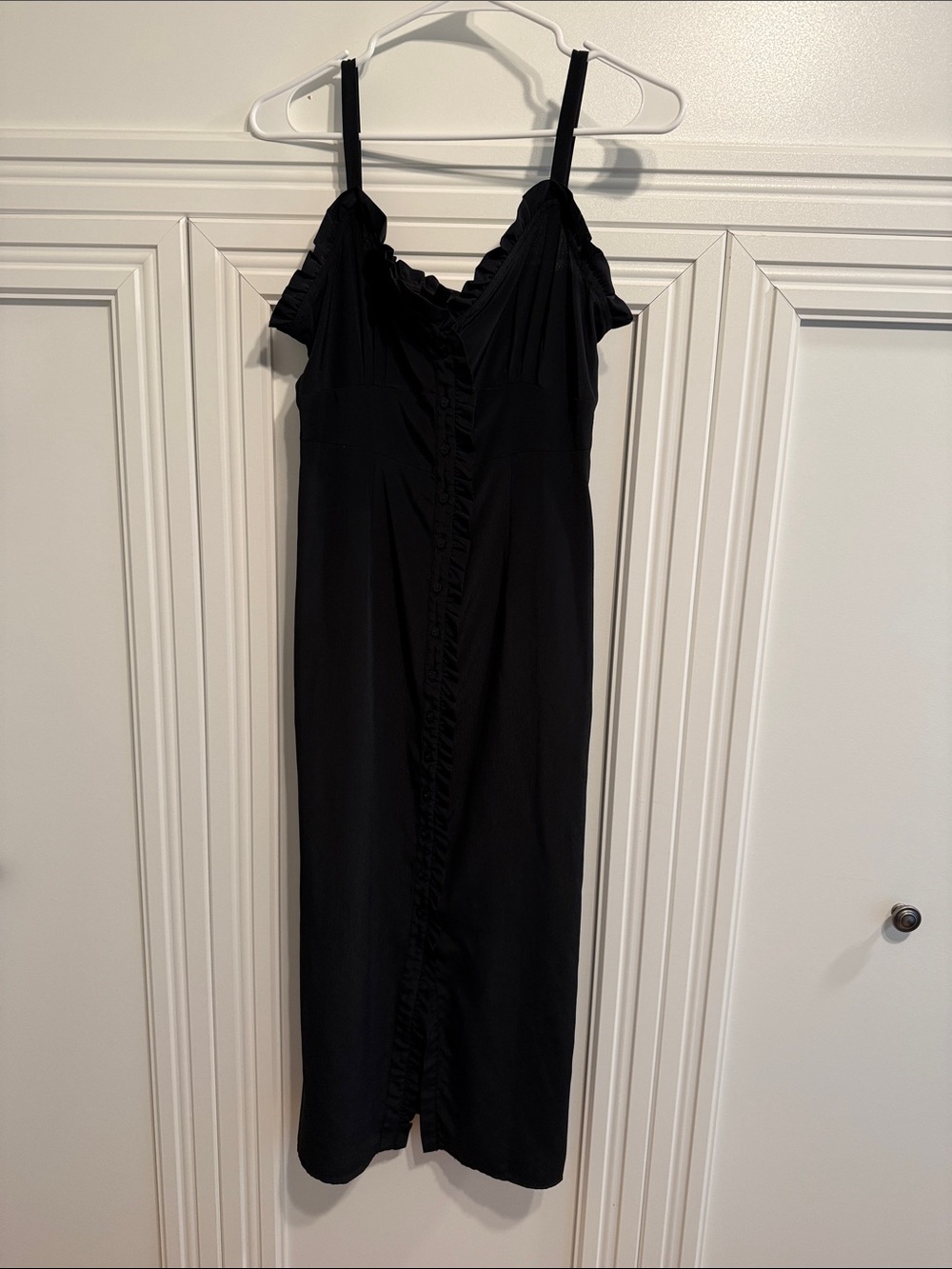 Topshop Black Ruffle-Front Midi Dress
